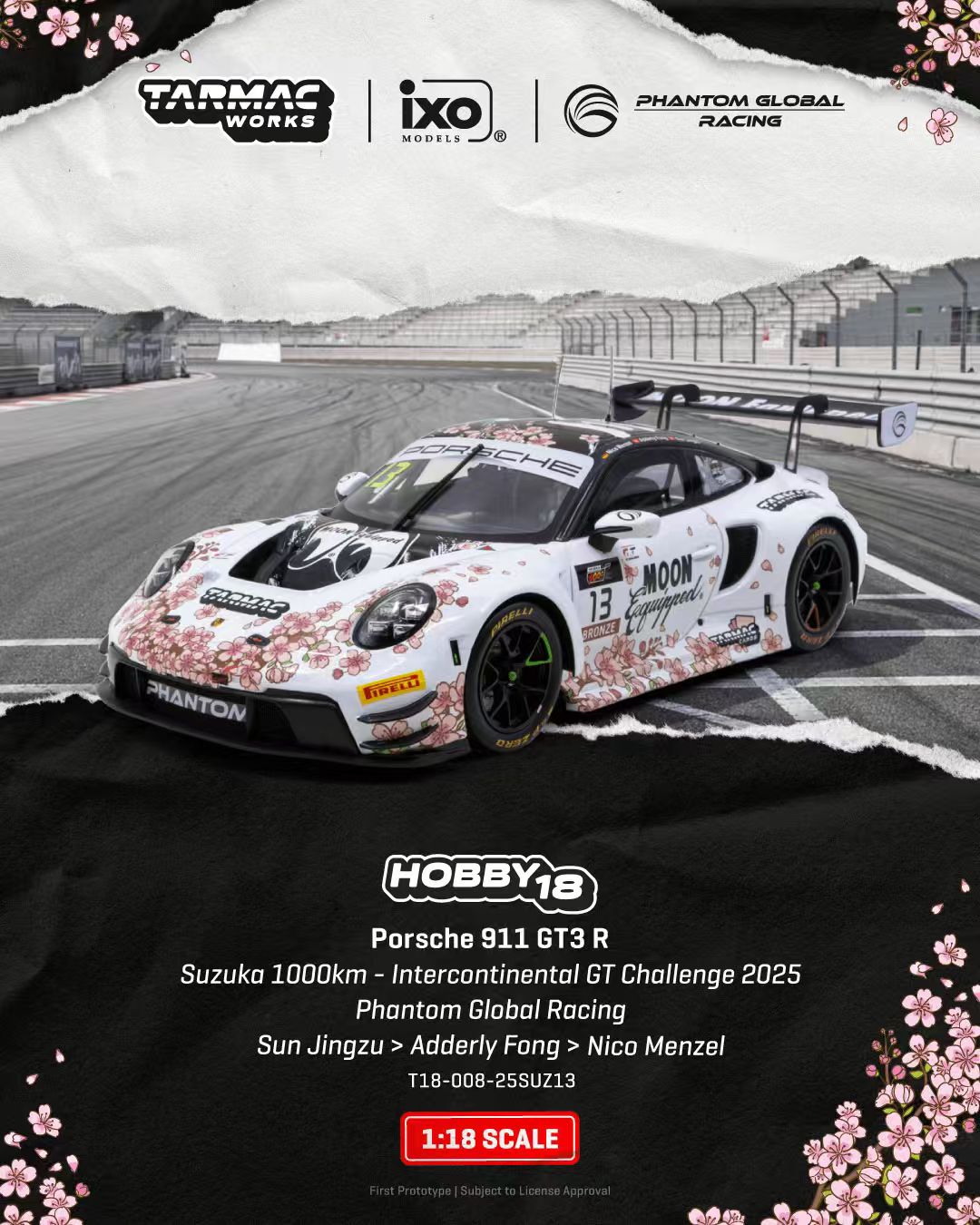 パーツ TARMAC Preorder] Tarmac Works 1:18 Porsche 911 GT3 R Suzuka 1000km T18