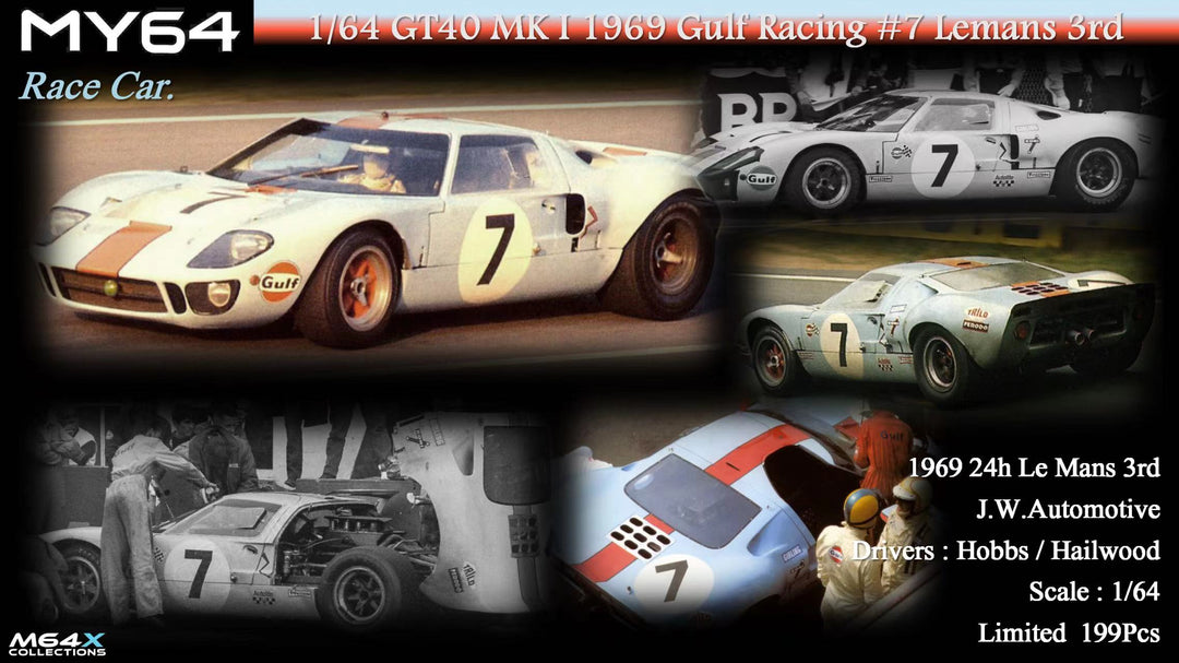 MY64 X M64X 1:64 Ford GT40 MKI 1969 Gulf Racing #7 Lemans 3rd