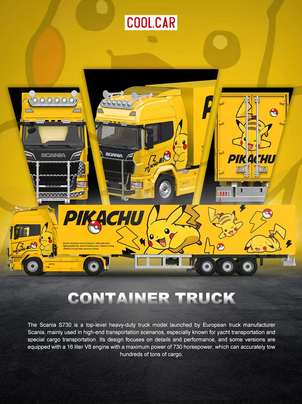 COOL CAR Scania コンテナトラック ピカチュウカラー 1/64 Cool Car 1:64 Scania Container Truck PIKACHU Livery CC644025