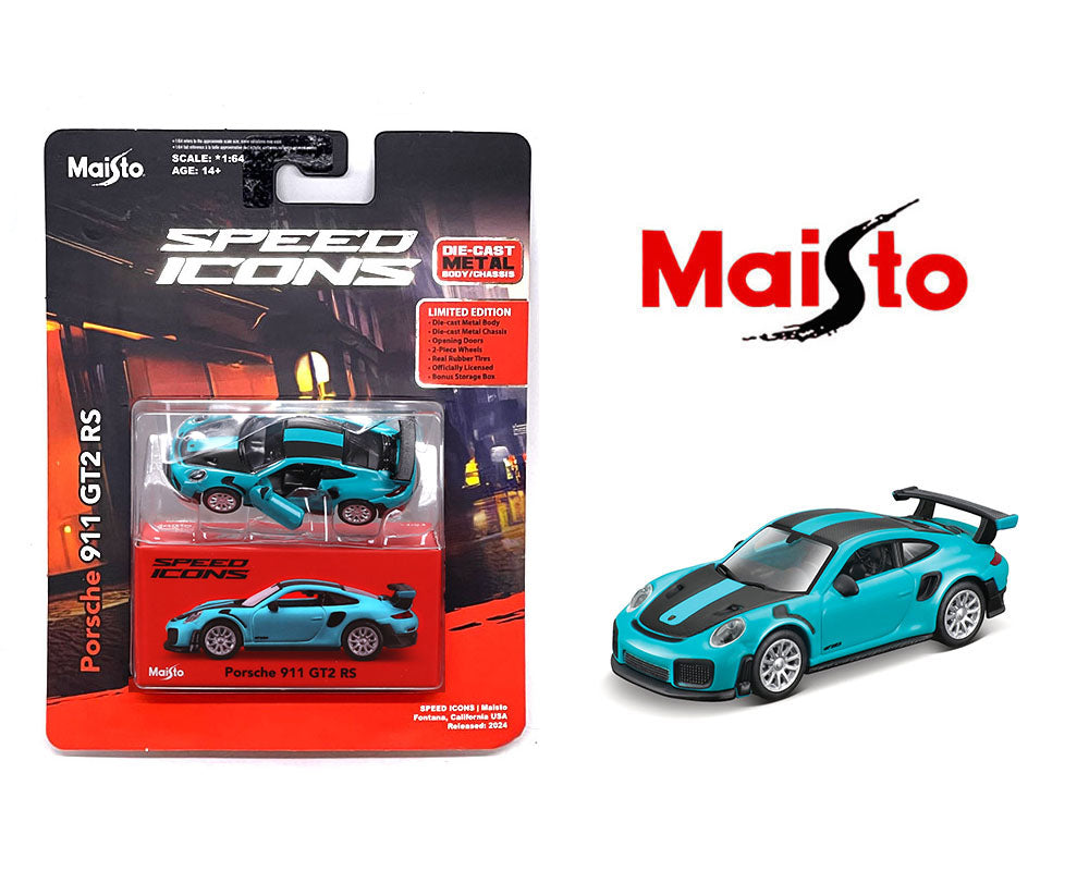 Maisto 1:64 Speed Icons 2025 – Porsche 911 GT2 RS – Miami Blue 15707BL