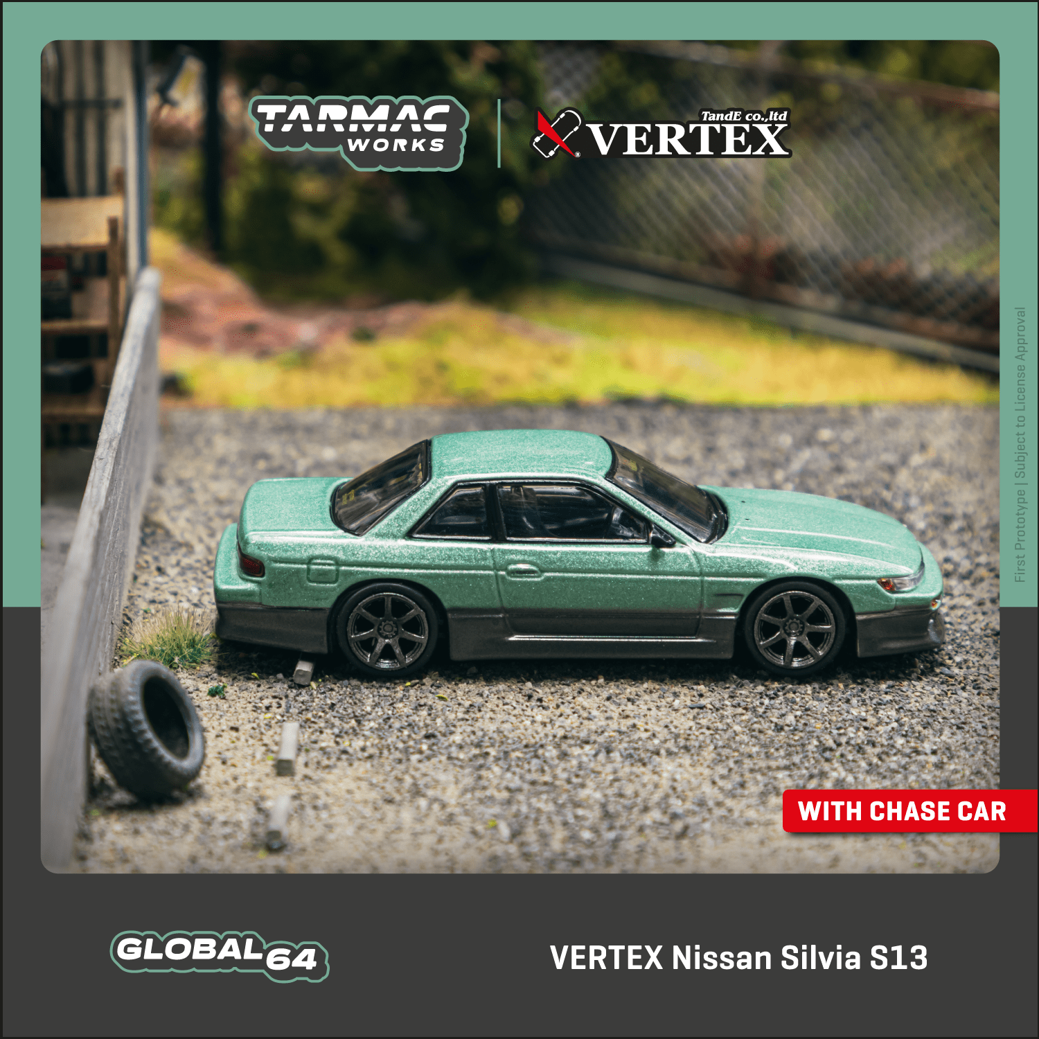 Tarmac Works 1:64 VERTEX Nissan Silvia S13 Green / Grey T64G-025