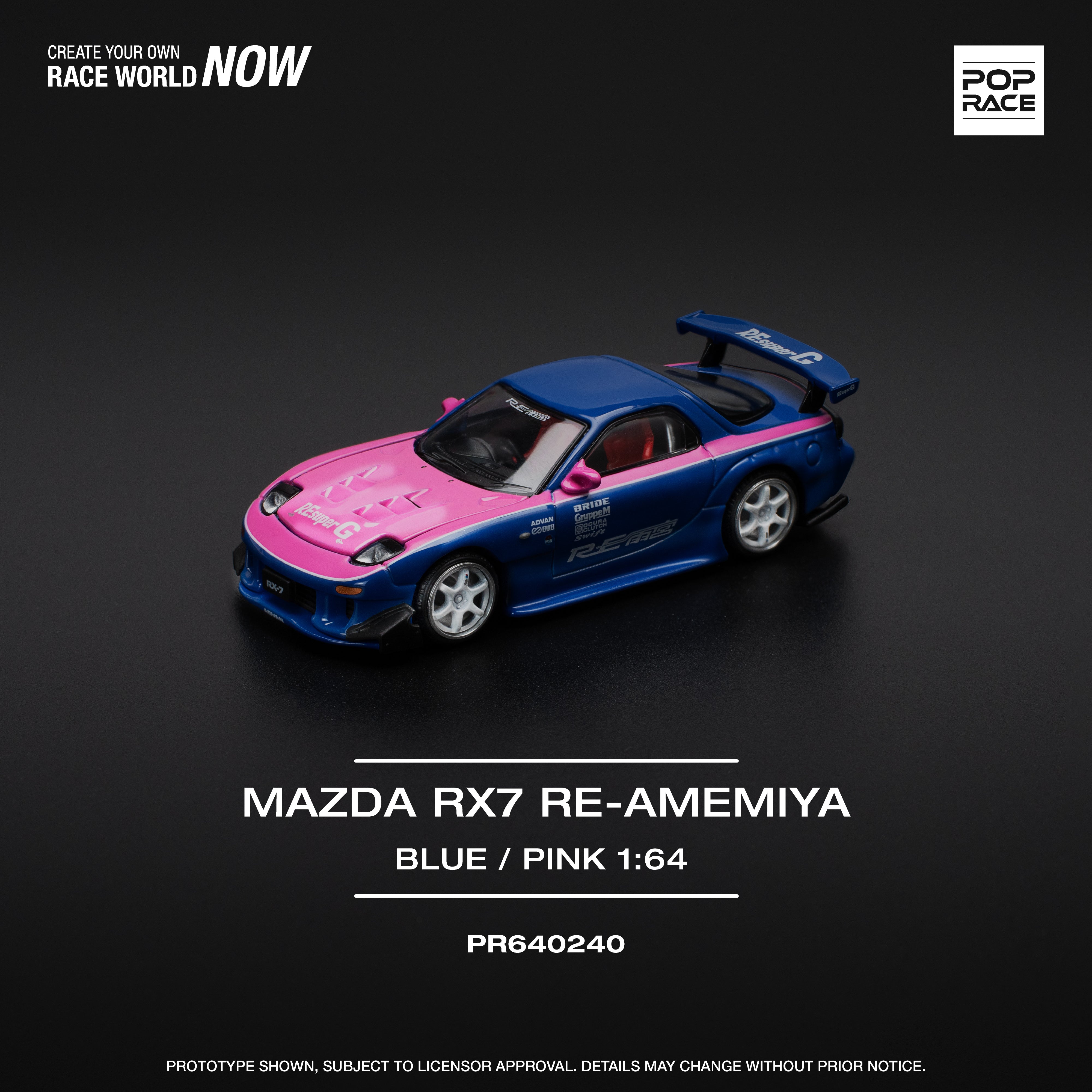 Preorder] POPRACE 1:64 MAZDA RX7 RE-AMEMIYA - BLUE/PINK PR640240