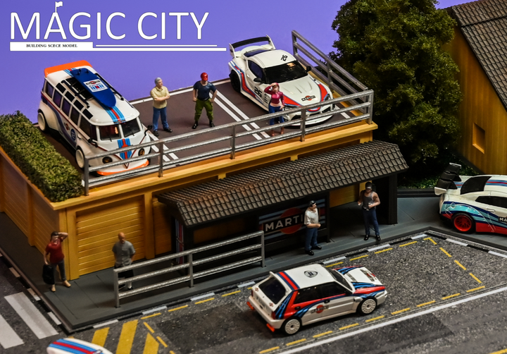Magic City 1:64 Diorama MARTINI Tuner Shop & Bus Stop
