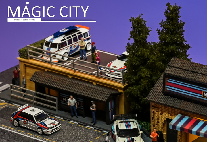Magic City 1:64 Diorama MARTINI Tuner Shop & Bus Stop