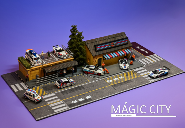 Magic City 1:64 Diorama MARTINI Tuner Shop & Bus Stop 110077