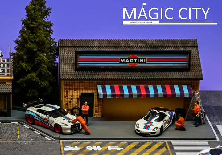 Magic City 1:64 Diorama MARTINI Tuner Shop & Bus Stop