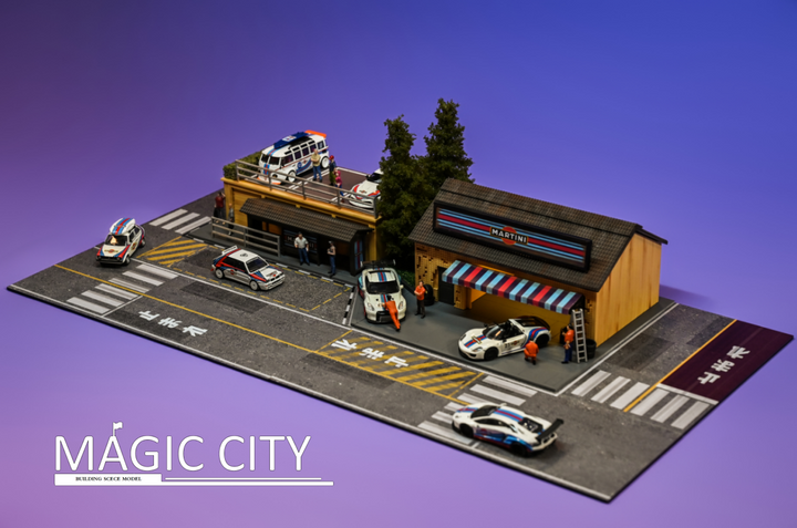 Magic City 1:64 Diorama MARTINI Tuner Shop & Bus Stop 110077