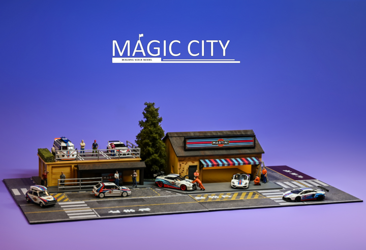 Magic City 1:64 Diorama MARTINI Tuner Shop & Bus Stop