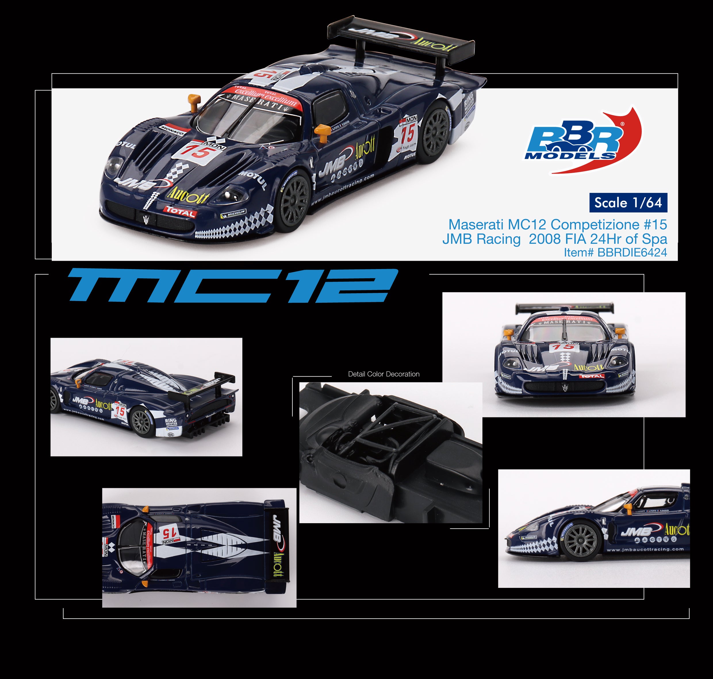BBR 1:64 Maserati MC12 Competizione #15 JMB Racing 2008 FIA 24Hr