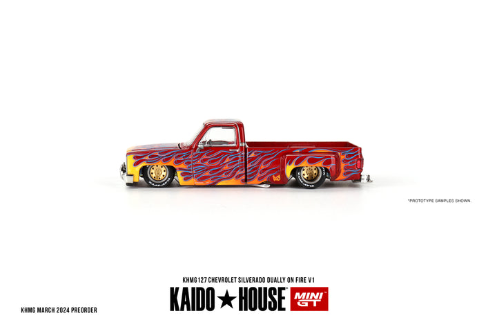 Kaido House + Mini GT Chevrolet Silverado Dually on Fire V1 KHMG127
