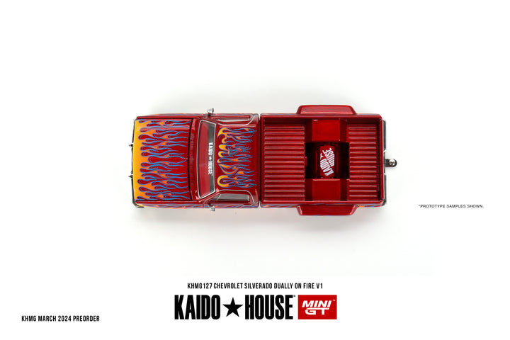 Kaido House + Mini GT Chevrolet Silverado Dually on Fire V1 KHMG127