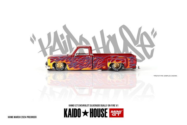 Kaido House + Mini GT Chevrolet Silverado Dually on Fire V1 KHMG127