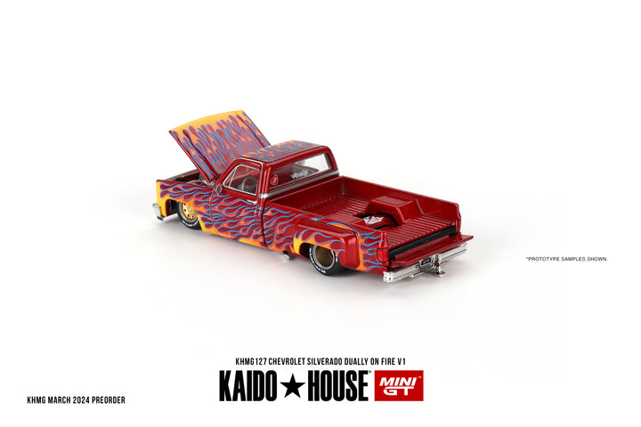 Kaido House + Mini GT Chevrolet Silverado Dually on Fire V1 KHMG127