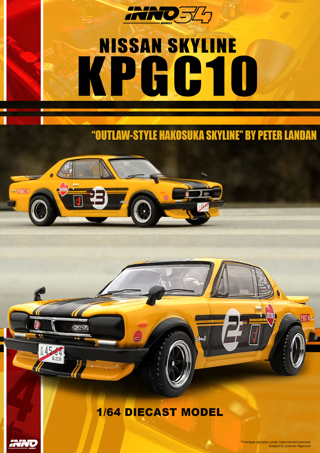 Inno64 1:64 NISSAN SKYLINE 2000 GT-R (KPGC10) IN64-KGC10-YL23
