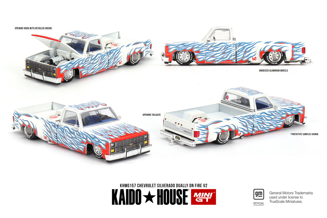 Kaido House X MINIGT Chevrolet Silverado Dually on Fire V2 KHMG157