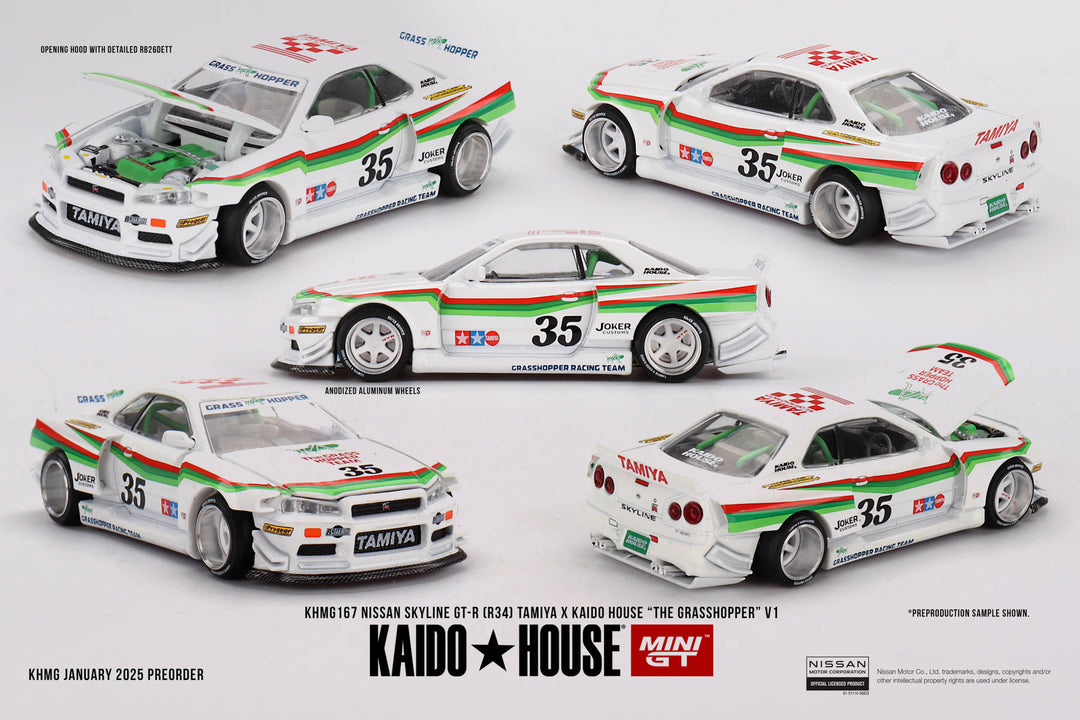 Kaido House + MINIGT 1:64 Nissan Skyline GT-R (R34) The GRASSHOPPER V1 KHMG167