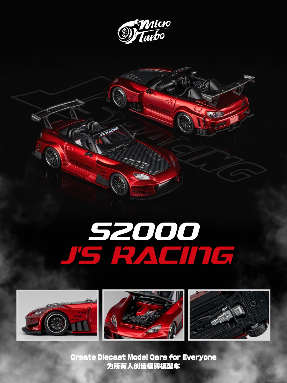 Microturbo 1:64 Custom Honda S2000 JS Racing Transparent Red