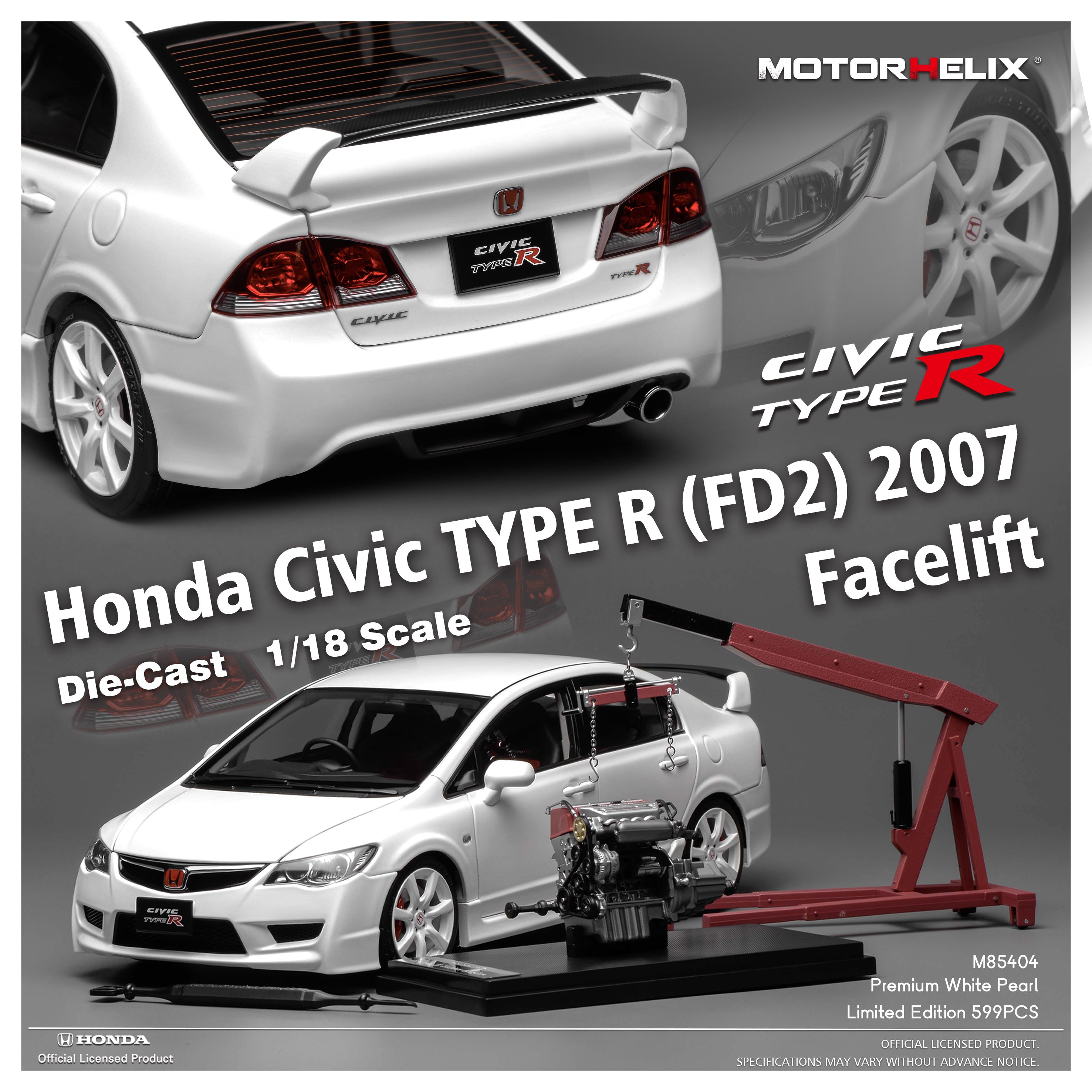 MOTORHELIX 1:18 Honda Civic Type R (FD2) 2007 Facelift Premium
