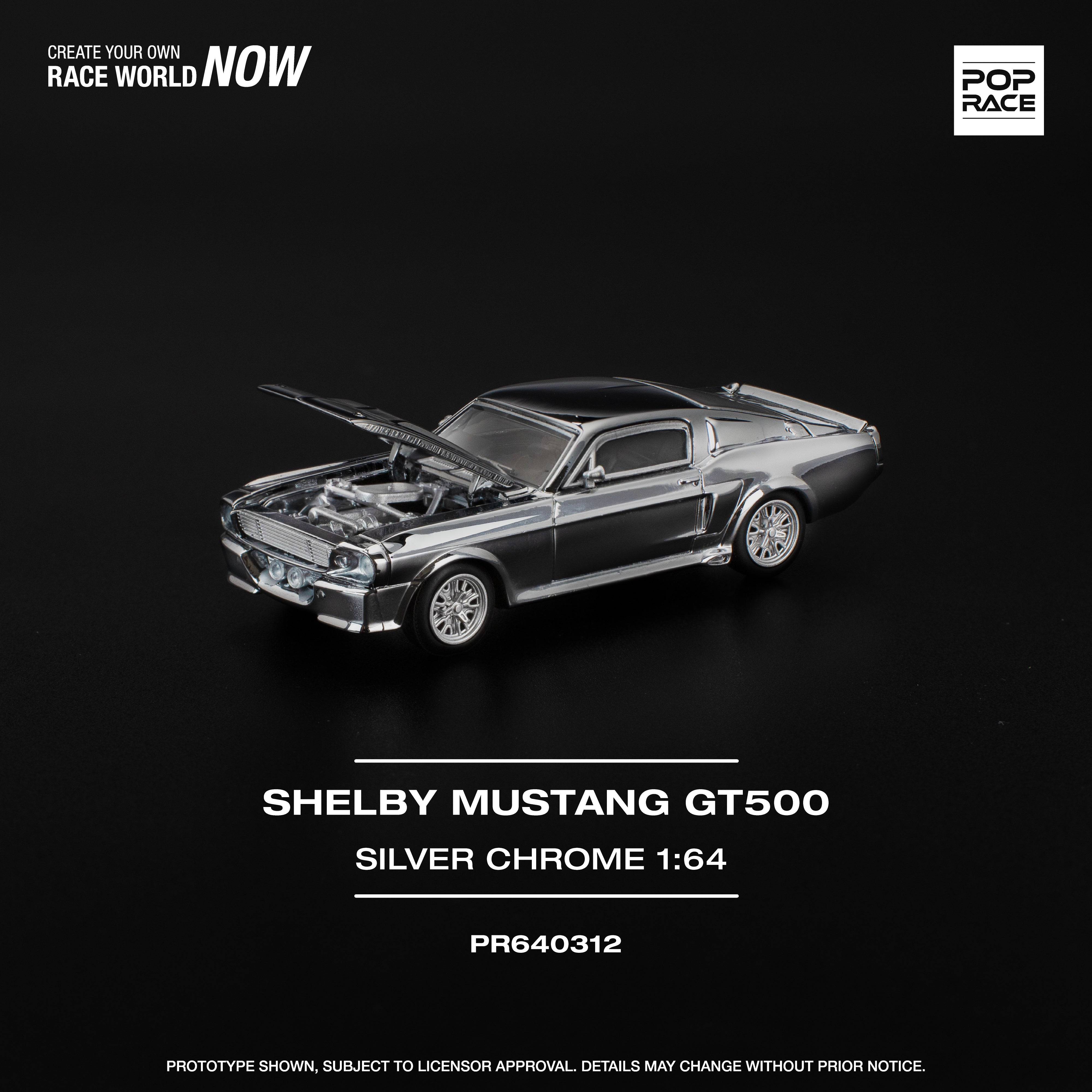 Preorder] POPRACE 1:64 SHELBY MUSTANG GT500 - SILVER CHROME