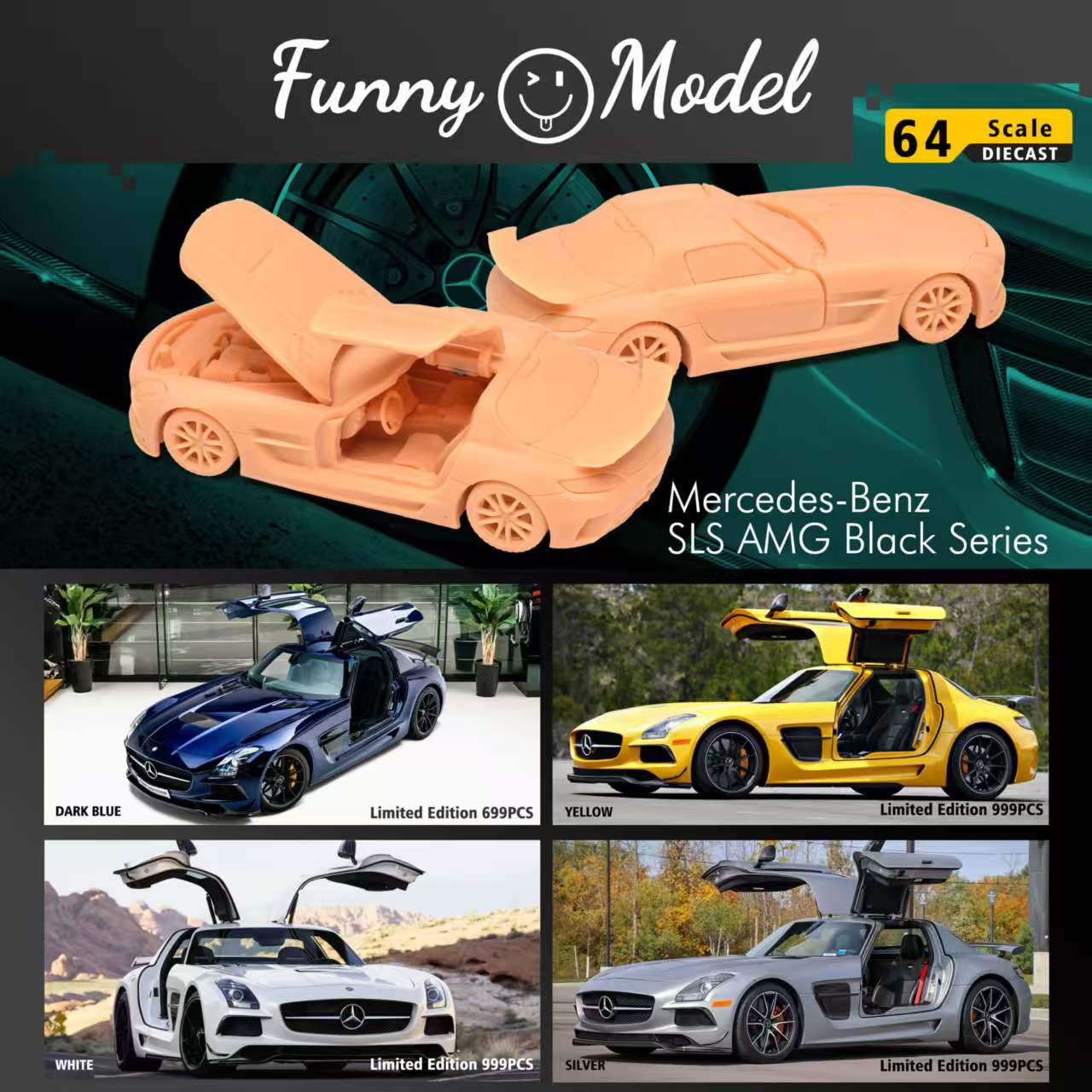 (未使用)Mercedes-Benz SLS AMG Roadster ミニカー preorder] Funny Model 1:64 MERCEDES BENZ SLS AMG BS (4 Colours