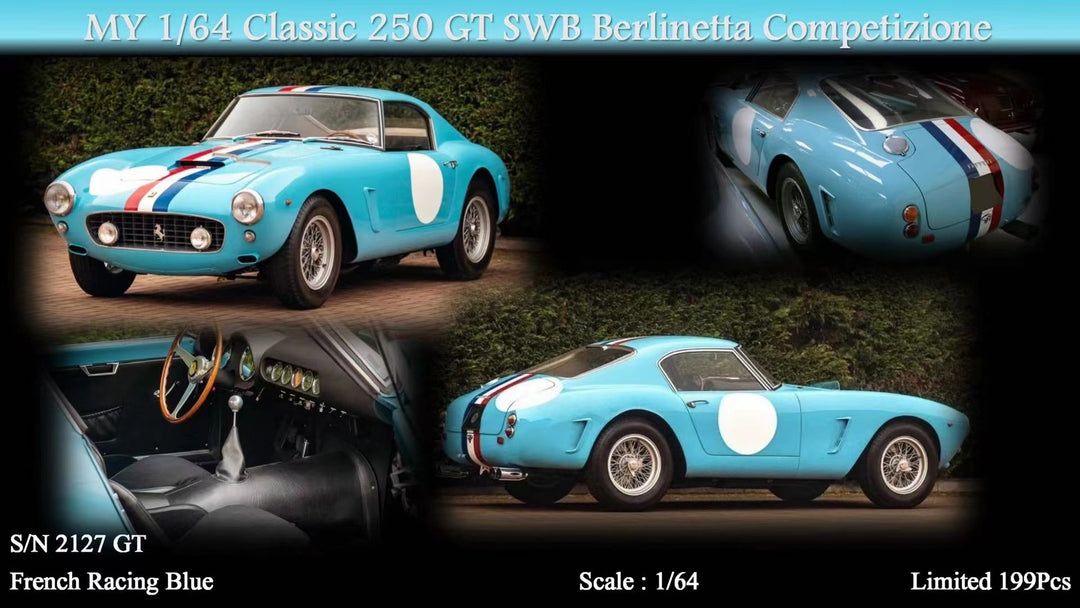 MY64 X M64X 1:64 Ferrari 250GT SWB Berlinetta Competizione French Racing Blue