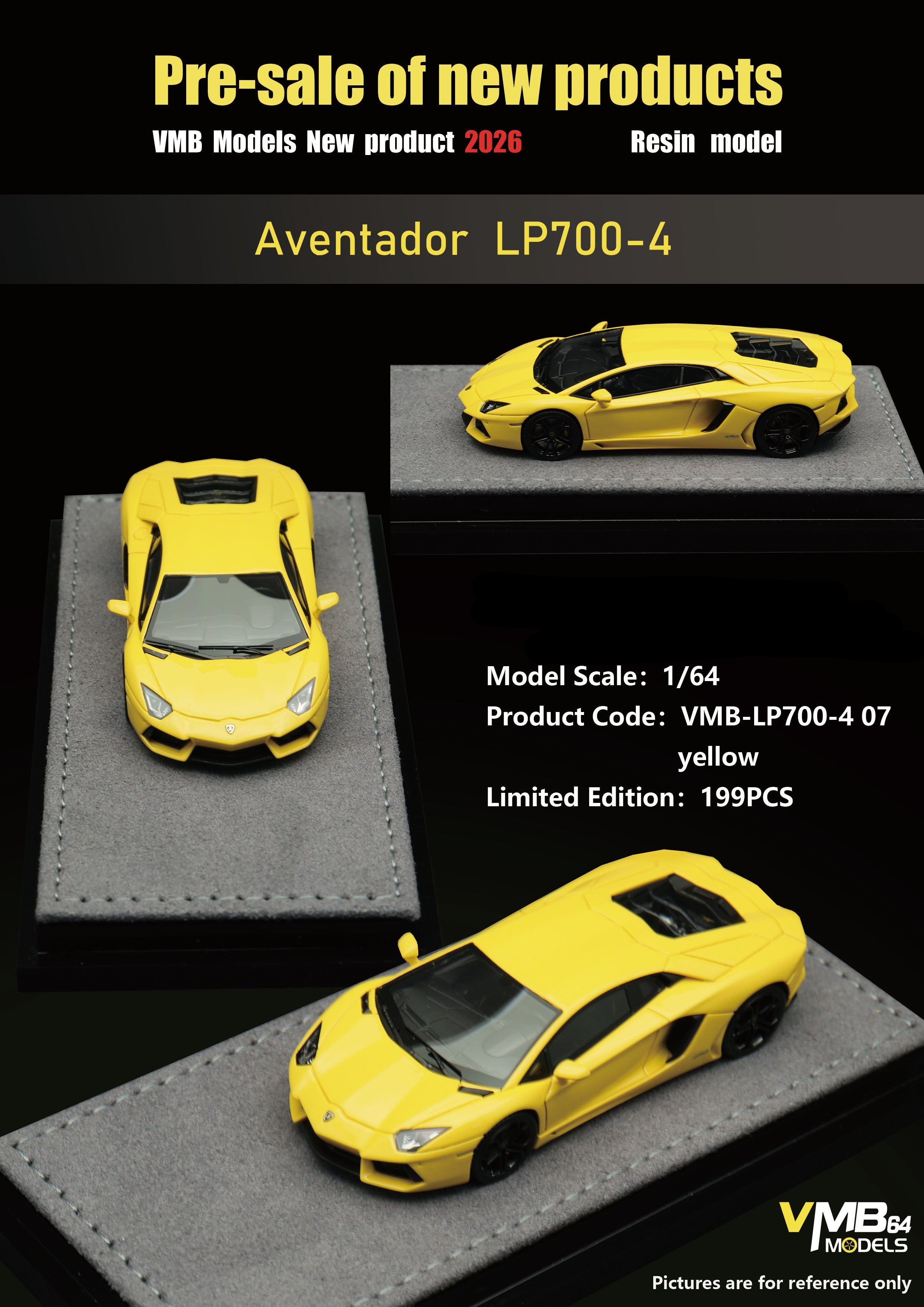 Preorder] VMB 1:64 Lamborghini Aventador LP700-4 Yellow VMB-LP700