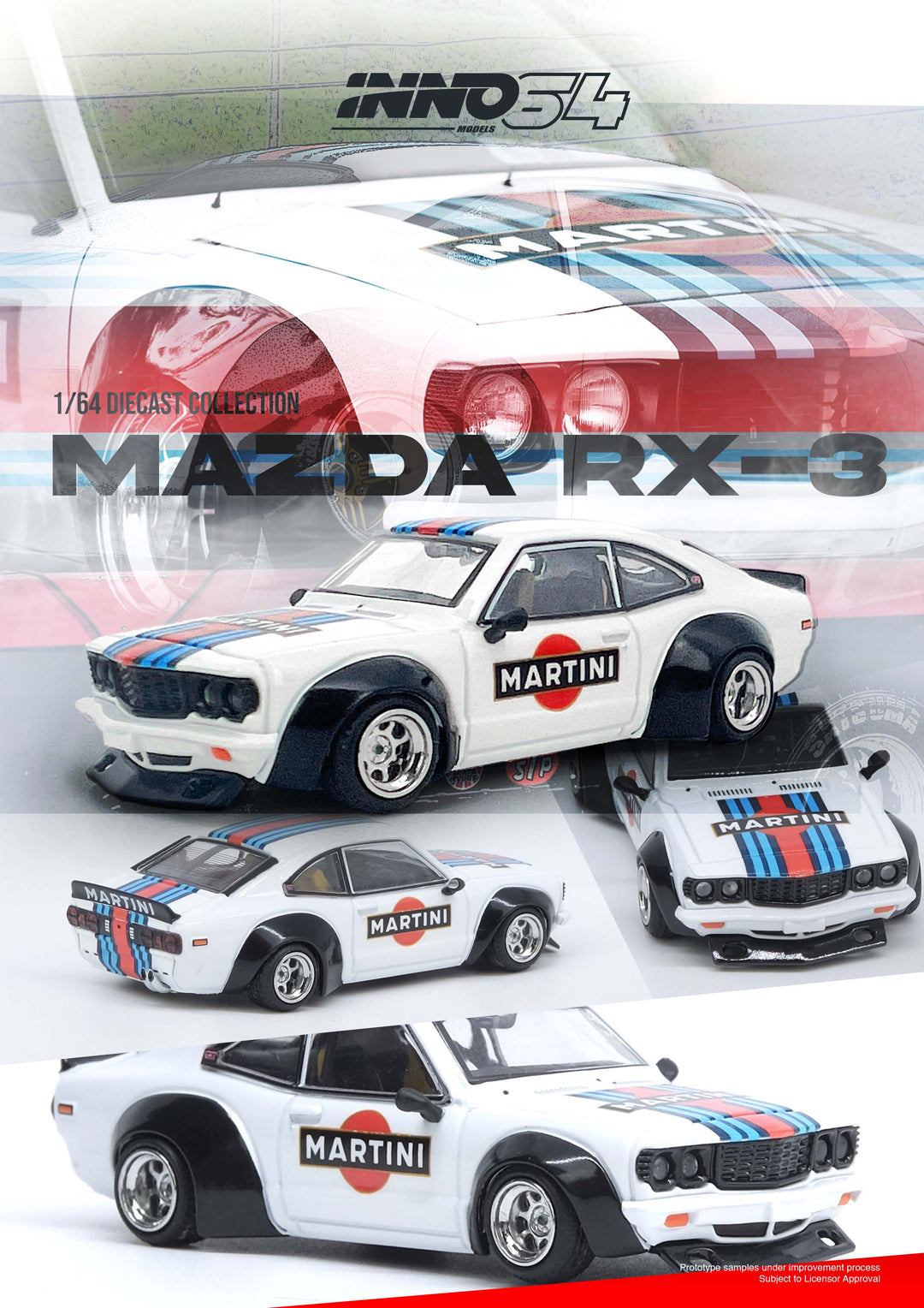 Inno64 1:64 MAZDA SAVANNA RX3 "MARTINI RACING" Livery IN64-RX3-MTN