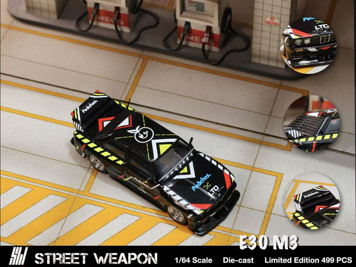 Street Weapon 1:64 BMW LTO E30 M3 Peaches And Benz W140 S600 Black Grey (2 Versions)