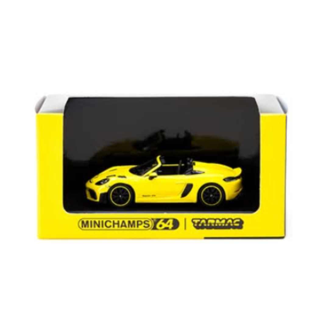 Minichamps X Tarmac Works 1:64 Porsche 718 Spyder RS Racing Yellow - COLLAB64 T64MC-008-RY