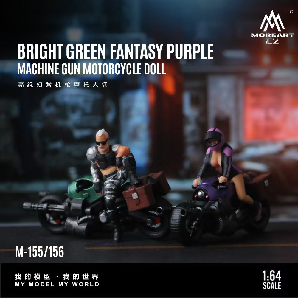 置物 More and More MoreArt 1:64 BRIGHT GREEN FANTASY PURPLE MACHINE GUN MOTORCYCLE