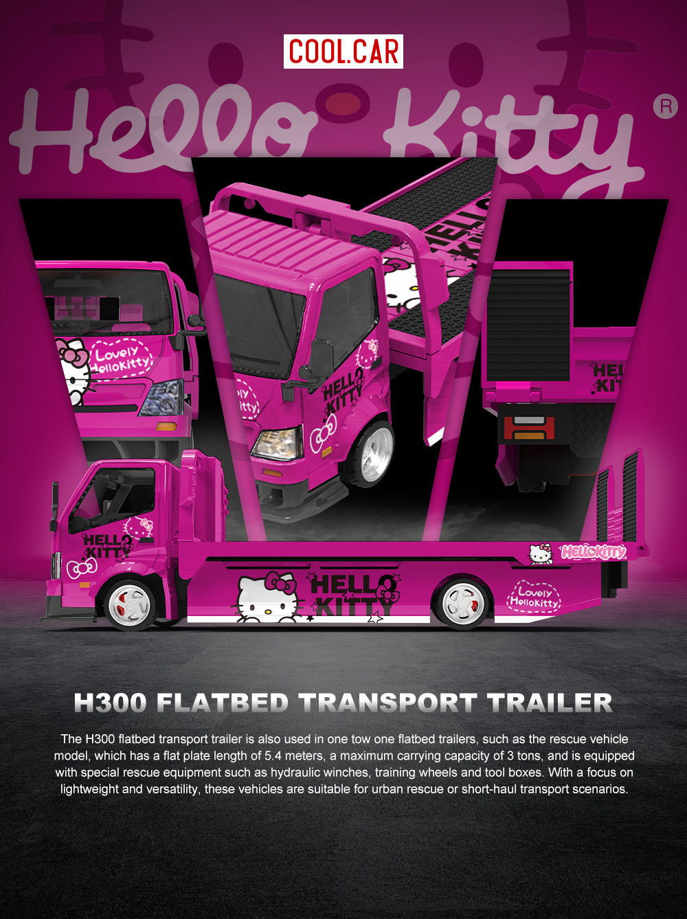 Preorder] Cool Car 1:64 H300 FLATBED TRANSPORT TRAILER Hello Kitty