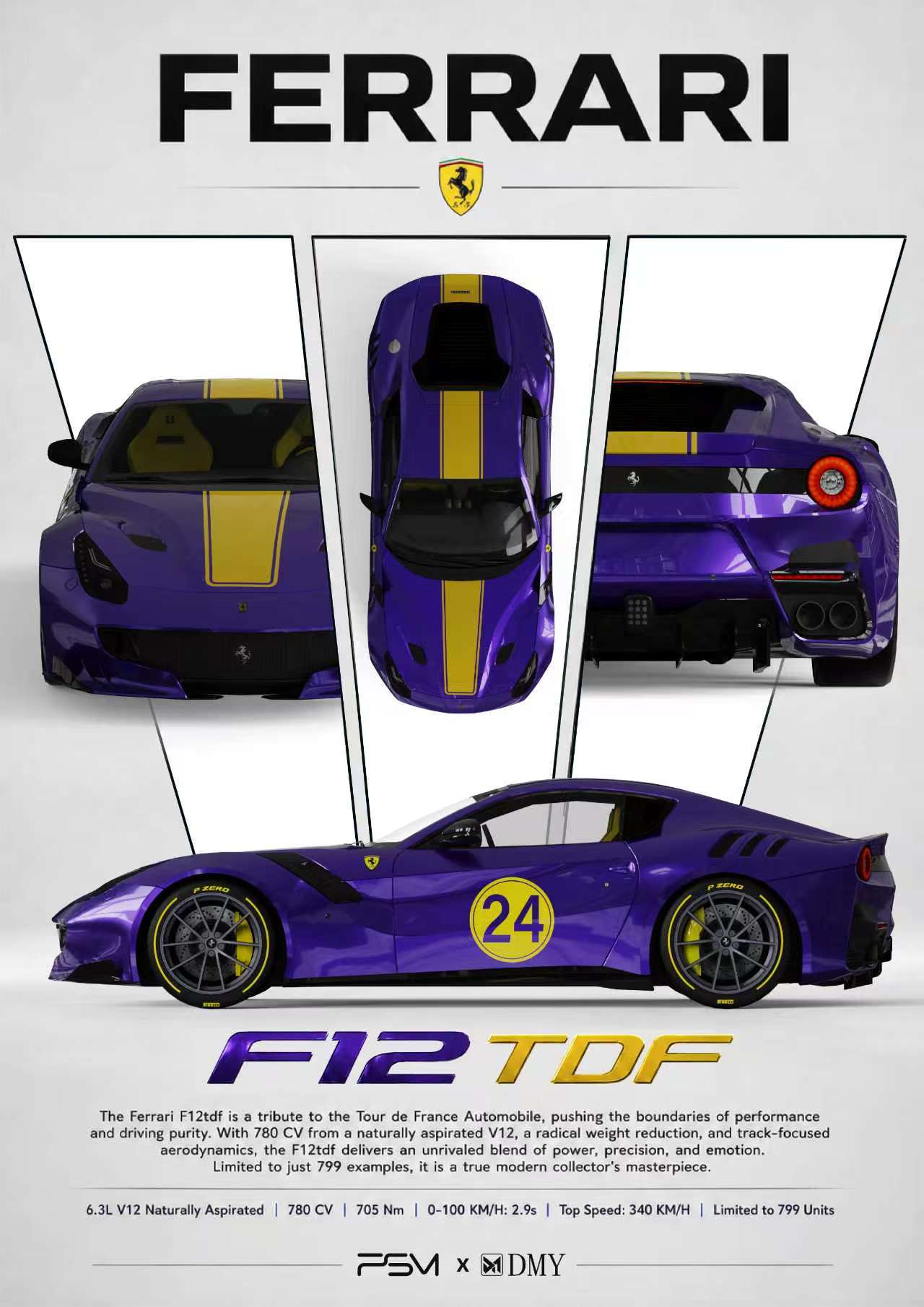 Preorder] PSM 1:64 Ferrari F12 TDF Kobe Purple – Horizon Diecast