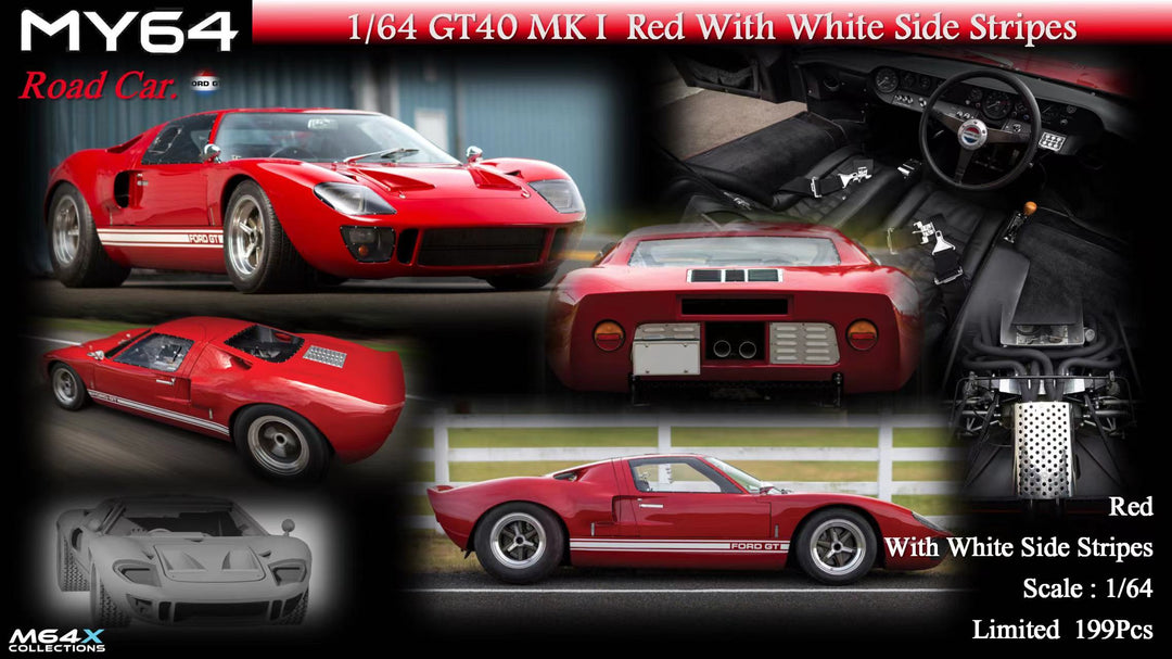 MY64 X M64X 1:64 Ford GT40 MKI Red With White Side Stripes