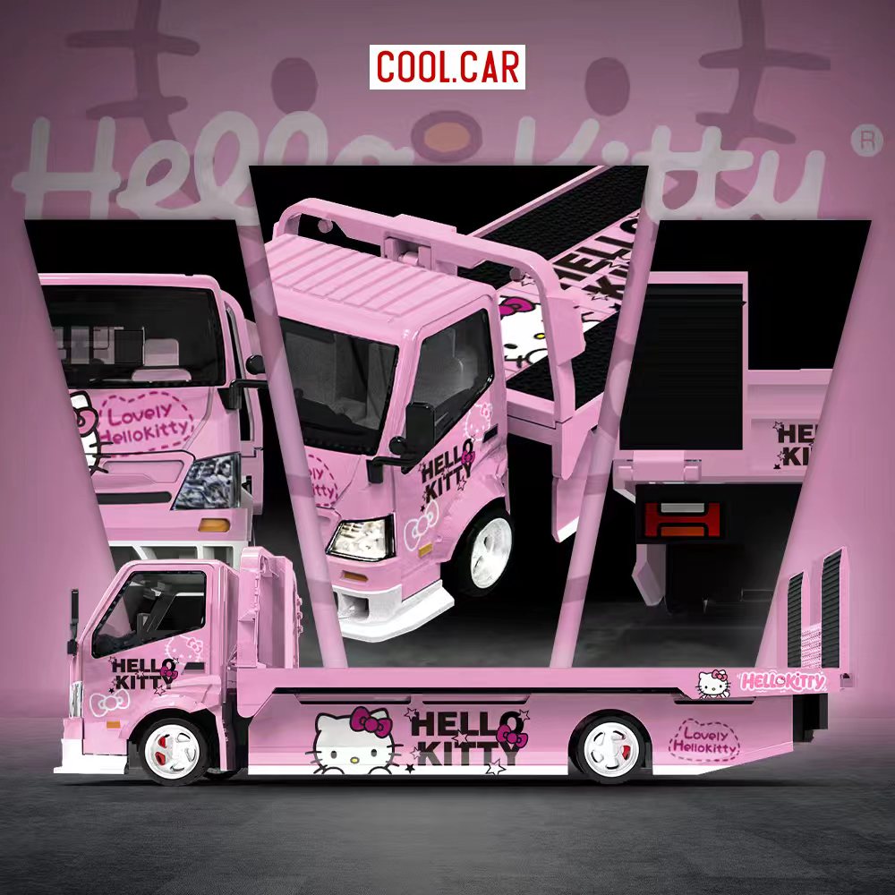 【数量限定品】COOL CAR 1/64 ハローキティHINOキャリアトラック Cool Car 1:64 Hino H300 Flatbed Trailer - Hello Kitty Livery