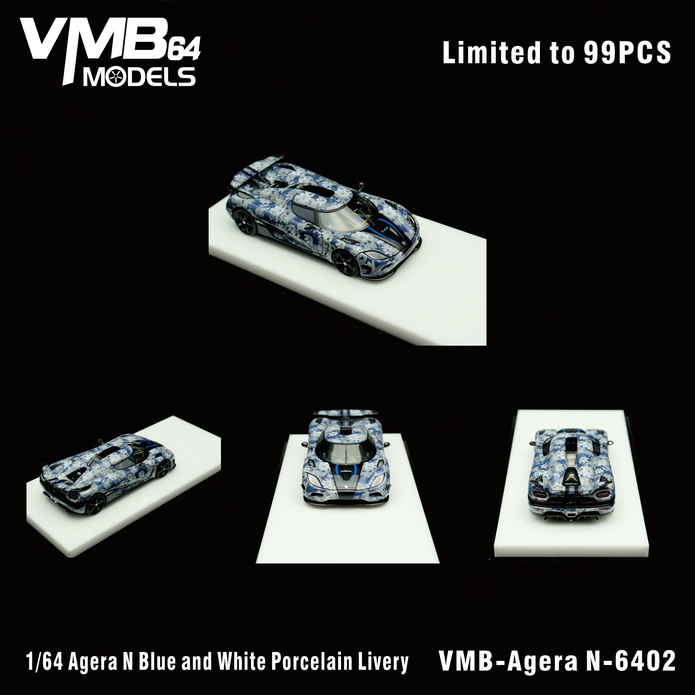 Preorder] VMB 1:64 Koenigsegg Agera Blue and White Porcelain