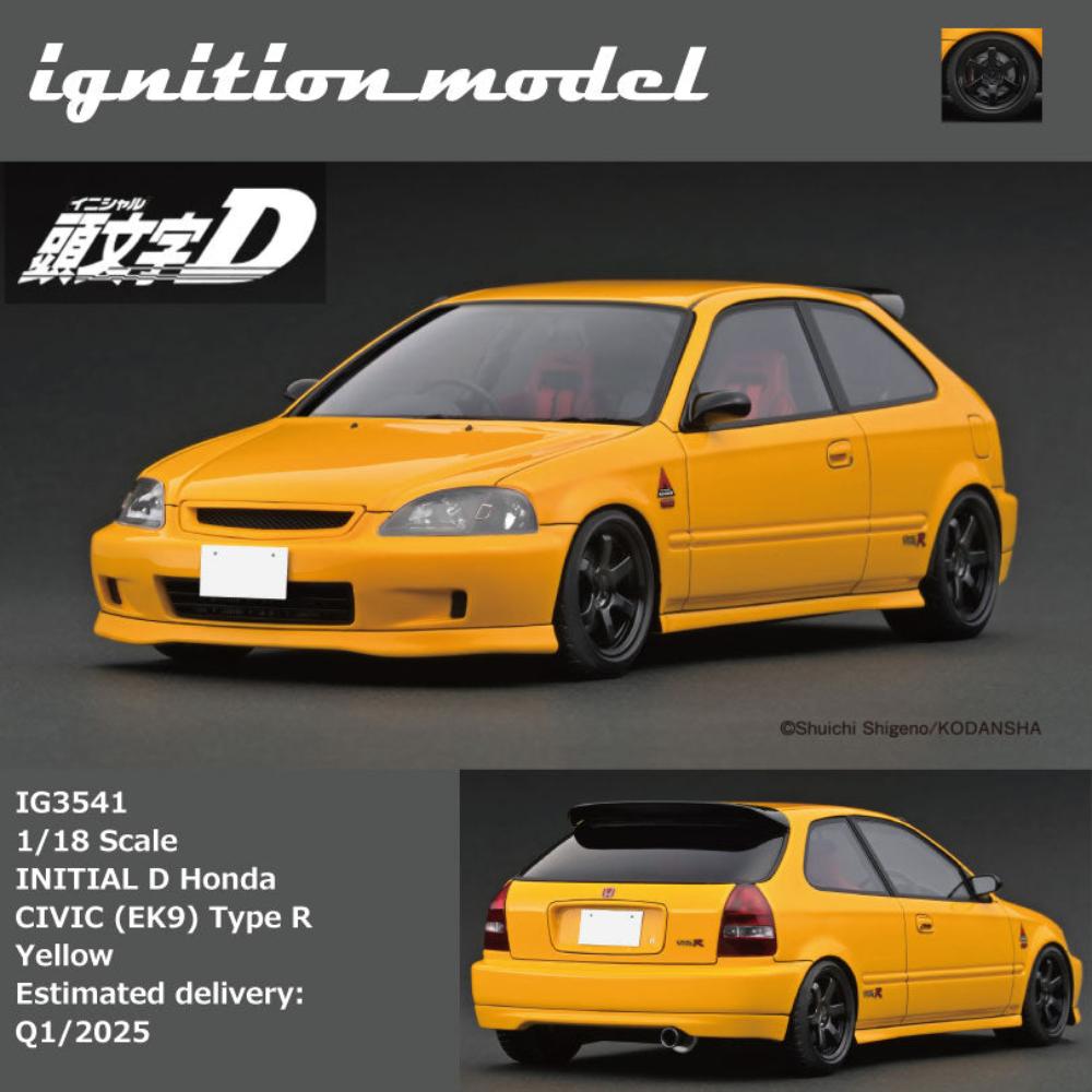 Ignition Model 1:18 INITIAL D Honda CIVIC (EK9) Type R Yellow
