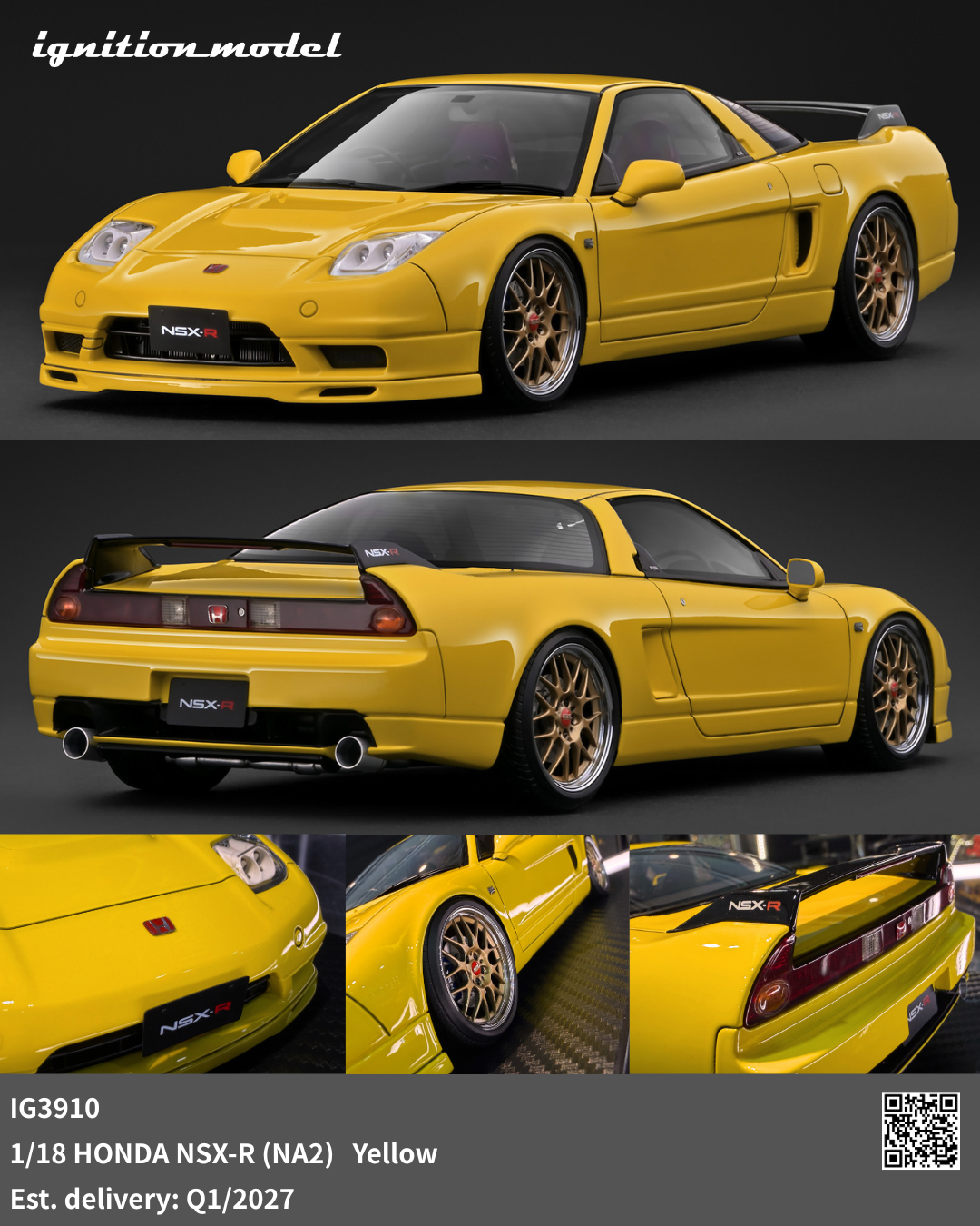 Preorder] Ignition Model 1:18 Honda NSX-R (NA2) Yellow IG3910