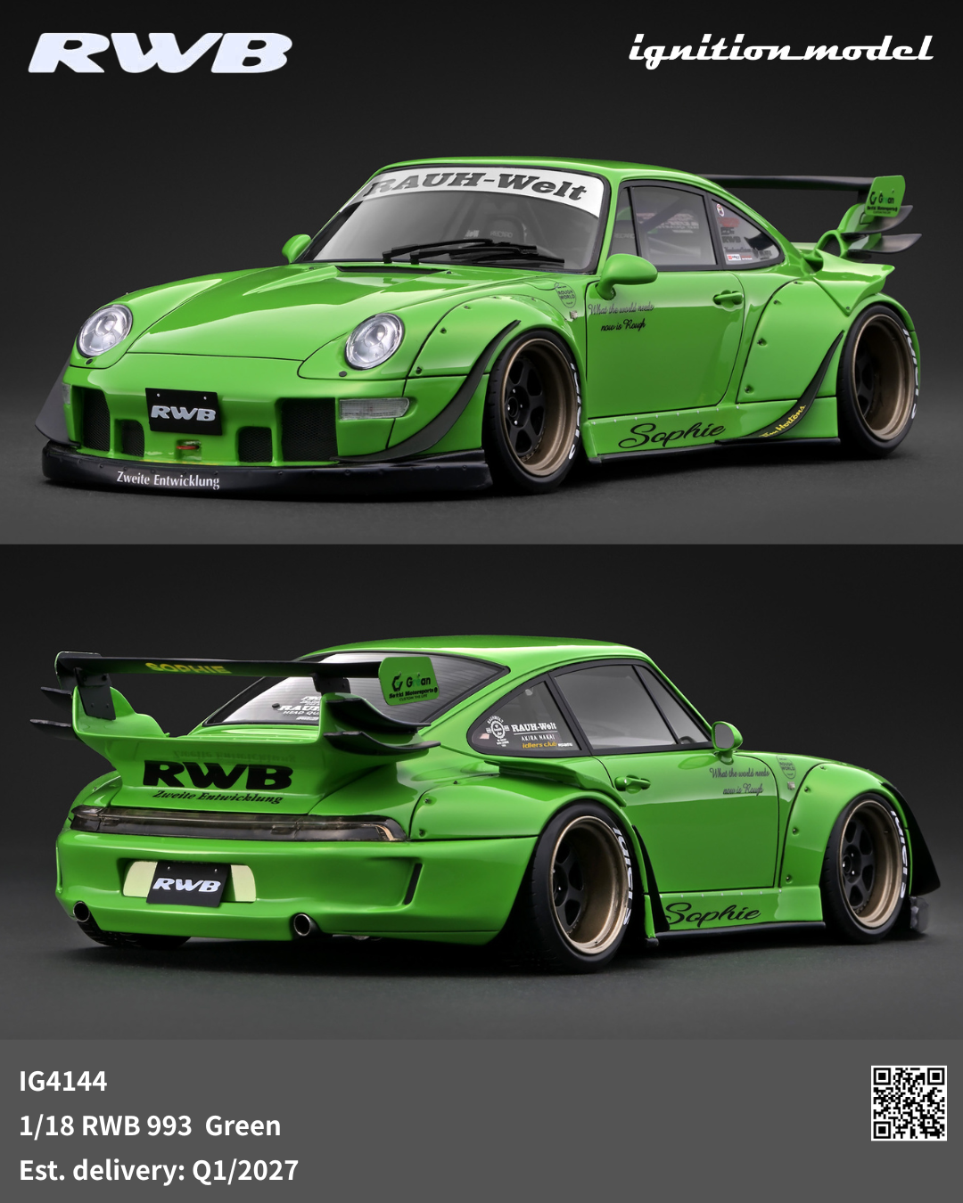 Preorder] Ignition Model 1:18 Porsche RWB 993 Green IG4144