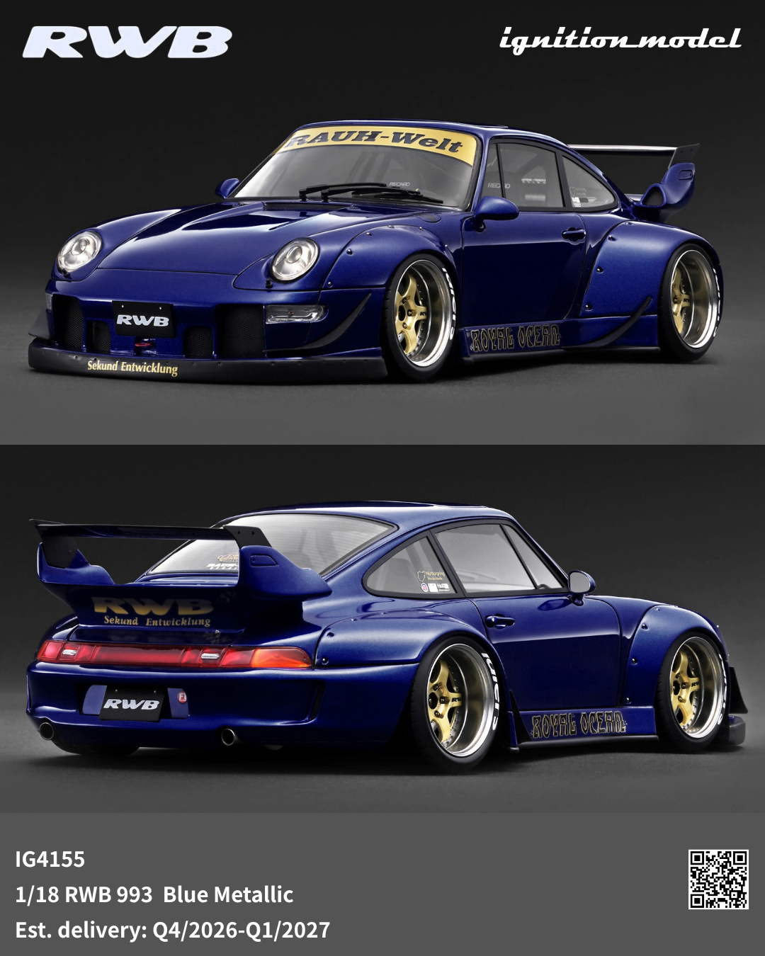1/18 イグニッションモデル RWB 993 ポルシェ ignition Preorder] Ignition Model 1:18 RWB 993 Blue Metallic IG4155