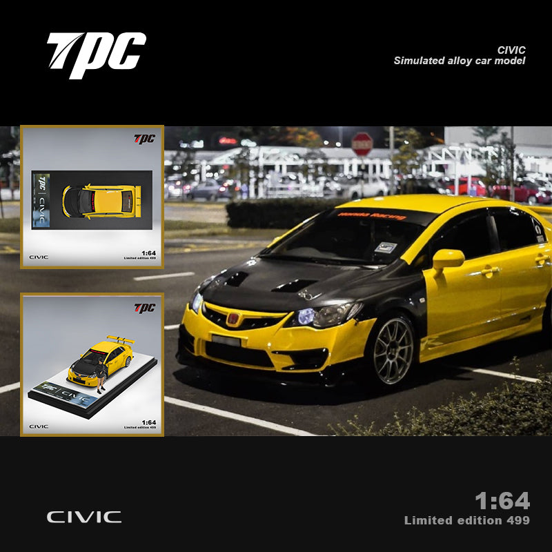 TPC 1:64 Honda Civic FD2 Yellow - Carbon Hood (2 Verisons