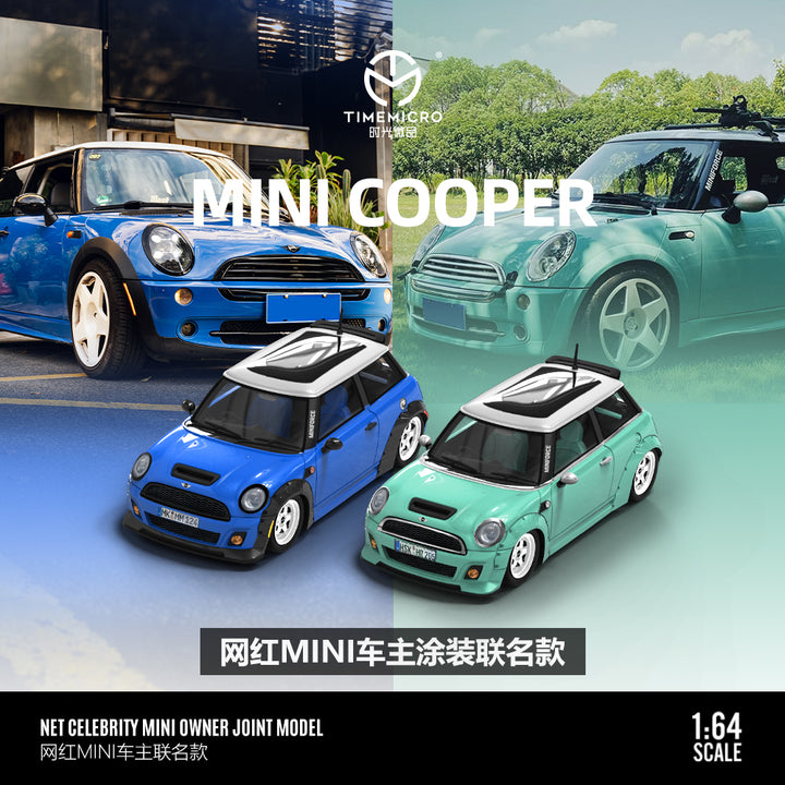 TimeMicro x Internet celebrity owner joint 1:64 BMW MINI COOPER Dark Blue and Light Green Livery (2 Colours)