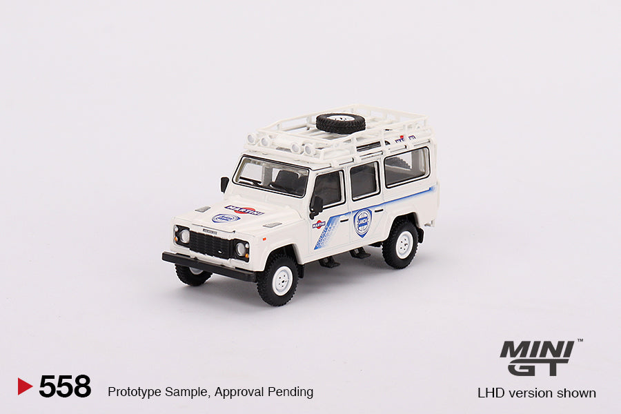 Mini GT 1:64 Land Rover Defender 110 1991 Safari Rally Martini