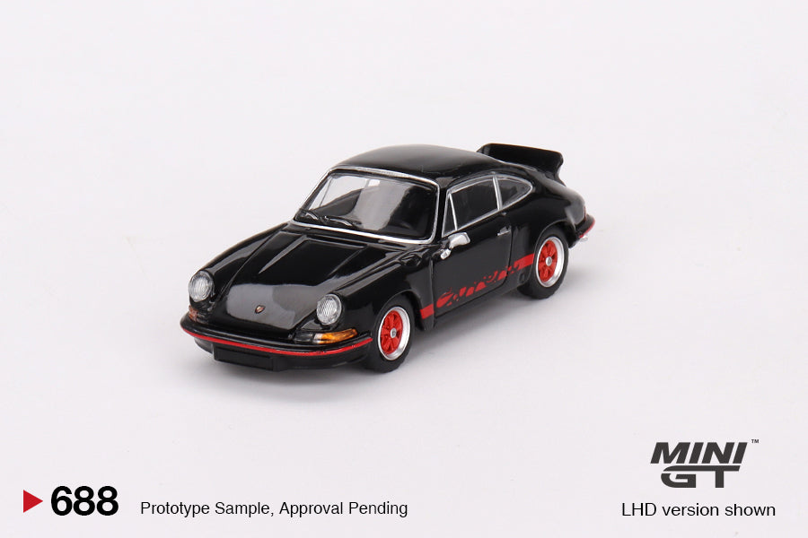 Mini GT 1:64 Porsche 911 Carrera RS 2.7 Black with Red Livery LHD