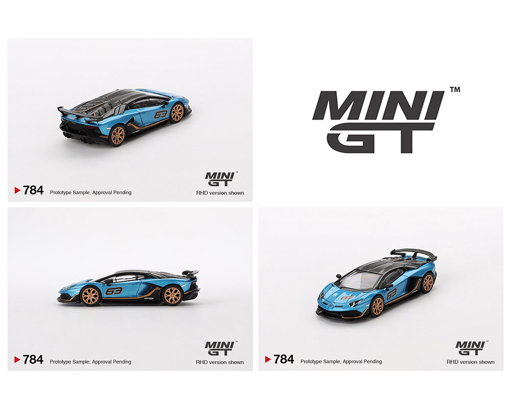 Mini GT 1:64 Lamborghini Aventador SVJ 63 – Blu Aegir MGT00784