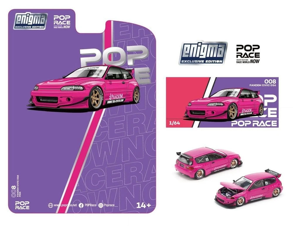 POPRACE x Enigma 1:64 Pandem Civic EG6 - Pink PRE008 – Horizon Diecast