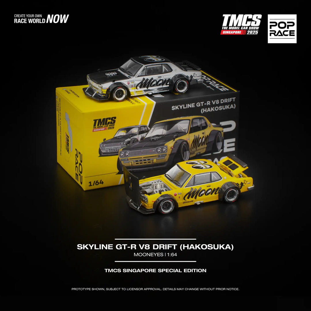POPRACE 1:64 SKYLINE GT-R V8 DRIFT (HAKOSUKA) MOONEYES TMCS SINGAPORE SPECIAL EDITION