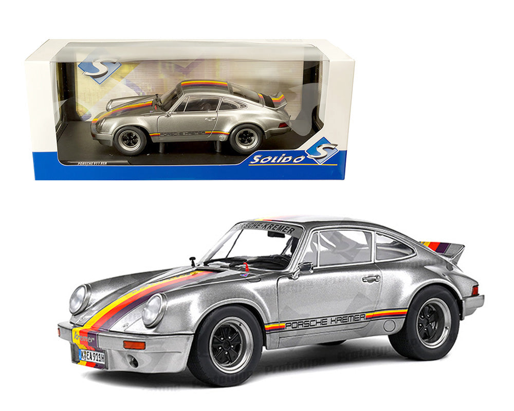 Solido 1:18 1973 Porsche 911 RSR – Kremer Design – Silver with Multi-color Stripes S1801120