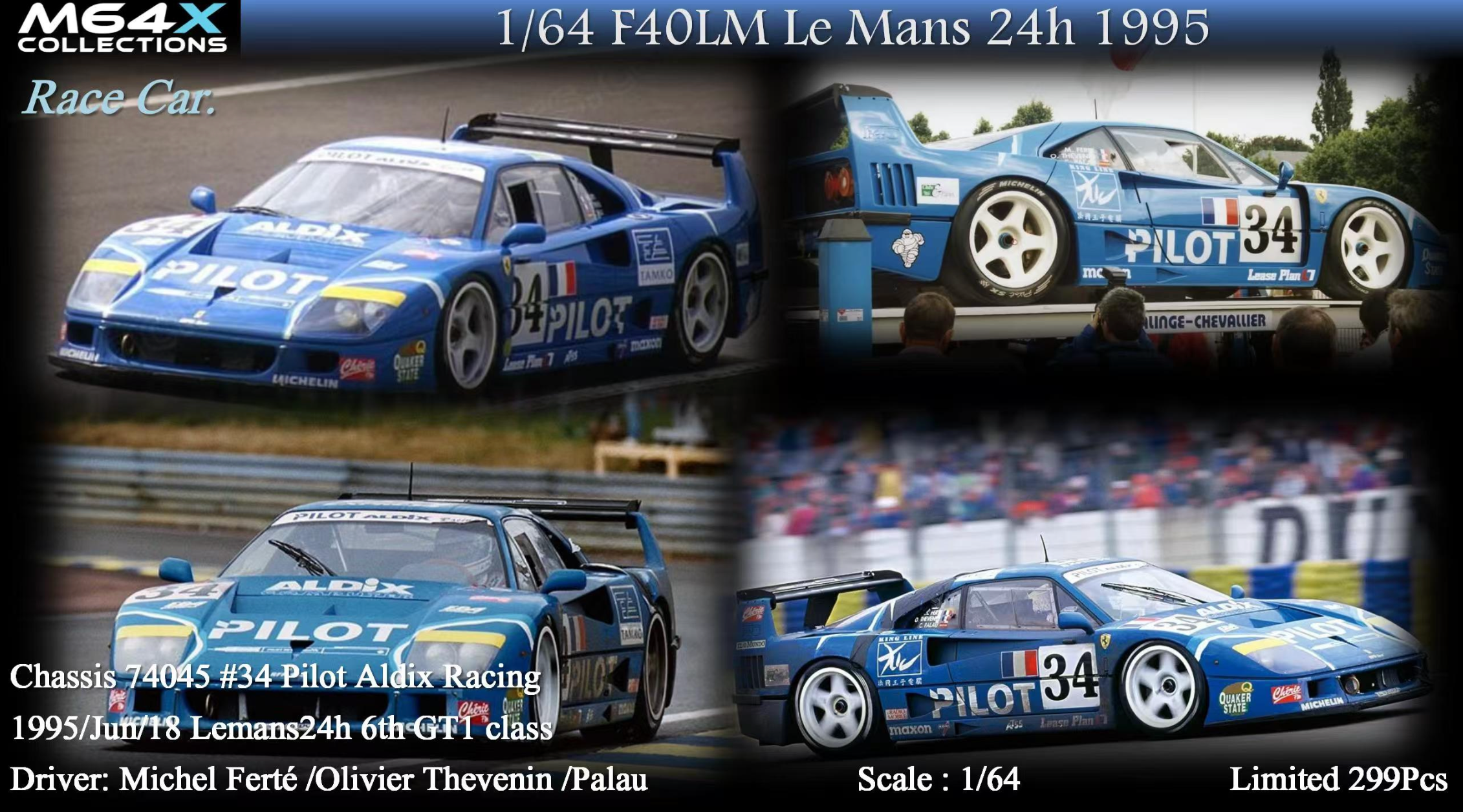 M64X 1:64 Classic F40 LM Race Car (7 Versions) – Horizon Diecast
