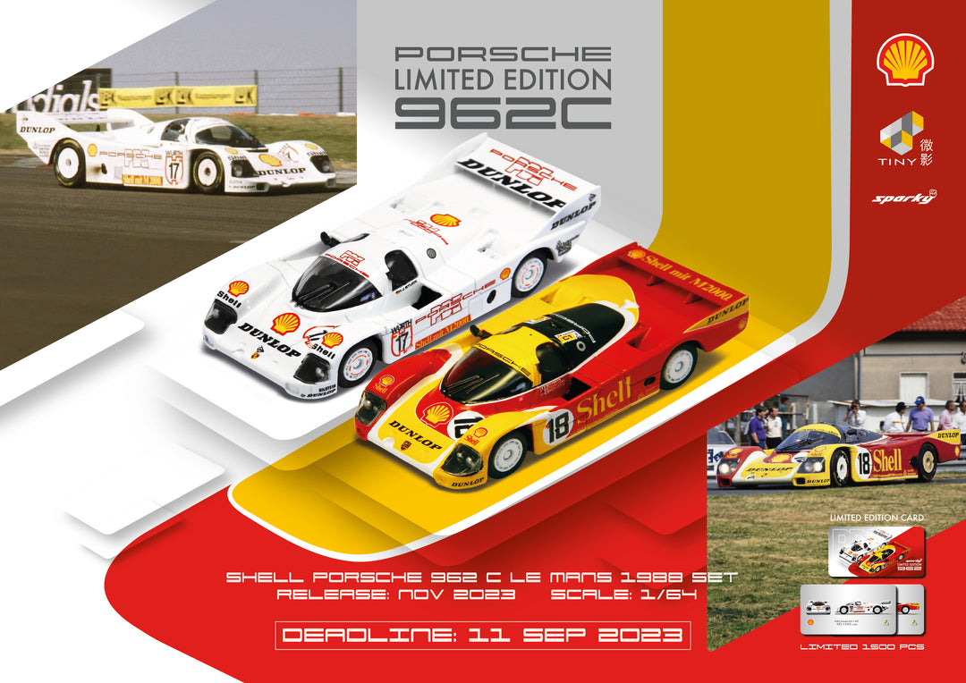 Sparky x Tiny 1:64 Porsche 962C SHELL COMBO - Le Mans 1988 #18 & DUNLOP SUPERCUP H.J.STUCK 1987 #17 YCOMBO64005