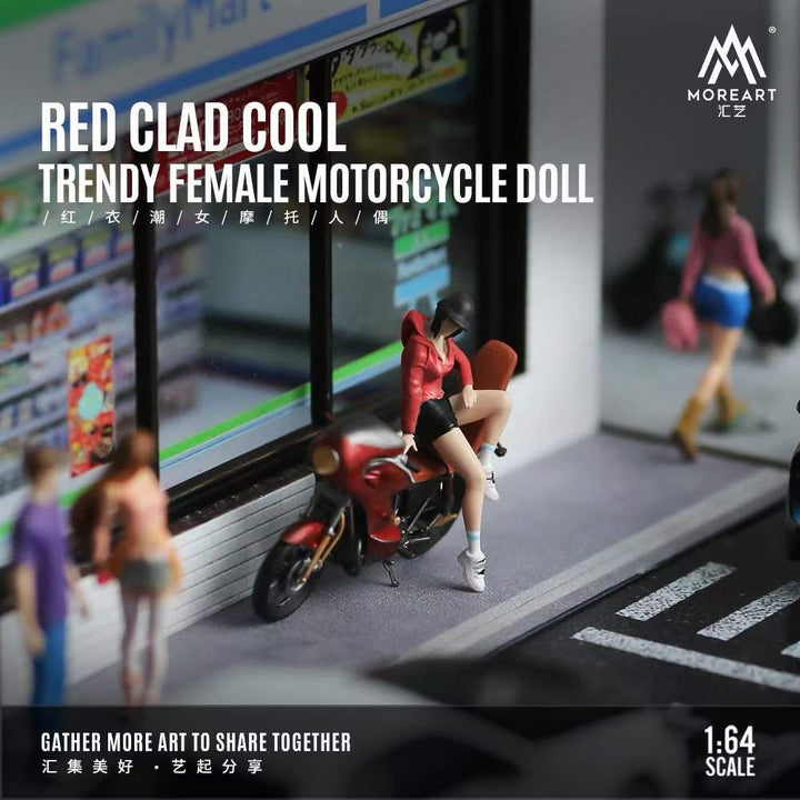MoreArt 1:64 Red Clad Cool Motorcycle Girl MO222023